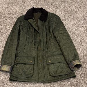 Barbour Dark Green Quilted Fleece-lined Jacket with Black Accents